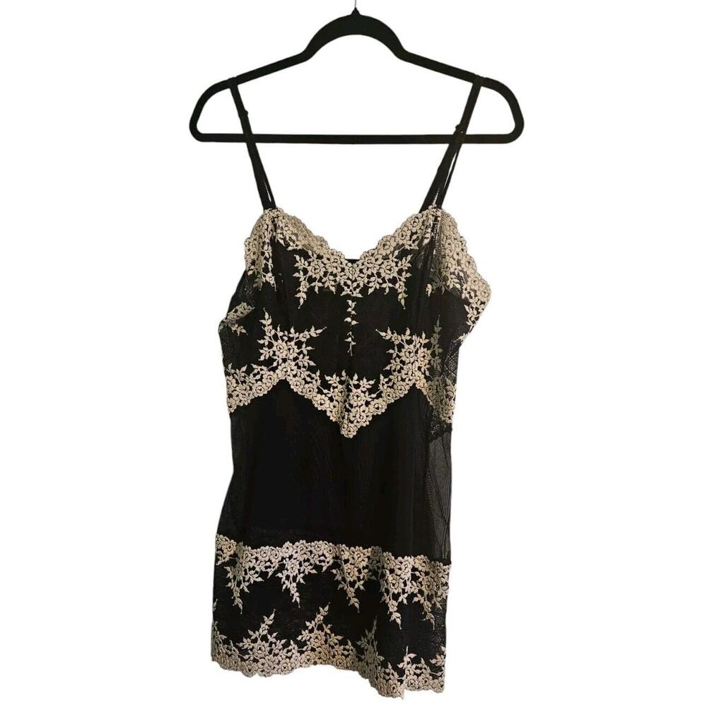 Wacoal Black Pajama Top with Cream Lace